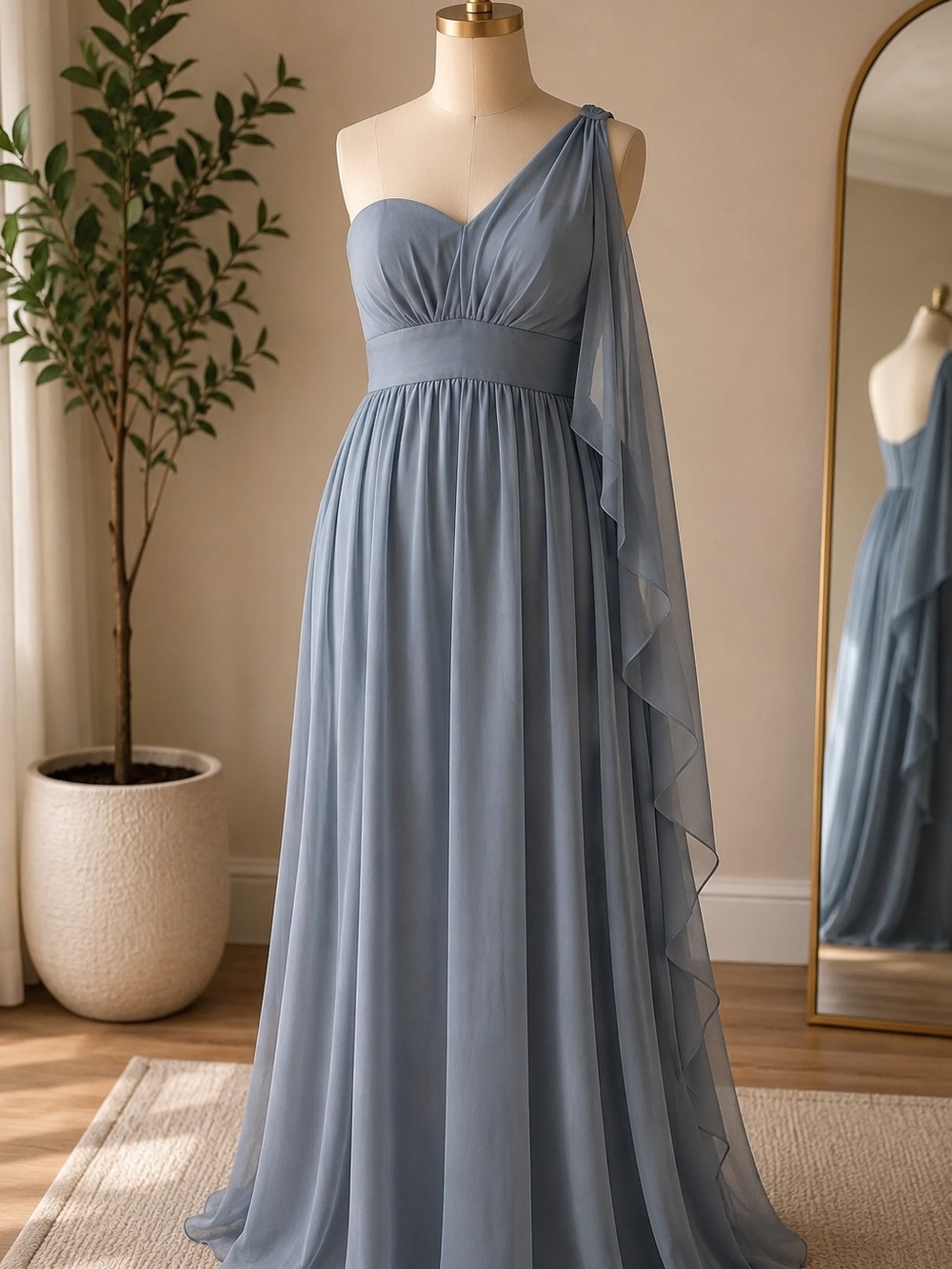 Smilprince One Shoulder Chiffon Maxi Dress Gray Size L (US 8/10)